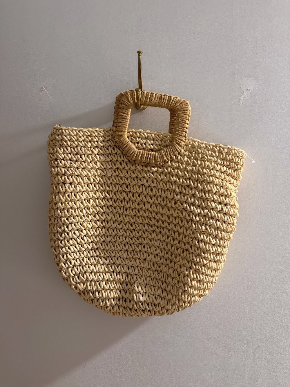 Woven Straw Tote Bag with Square Handles - Natural
